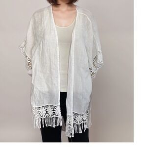 Valentina Naldi Open Blouse Kimono One Size White‎ 100% Linen Made in Italy